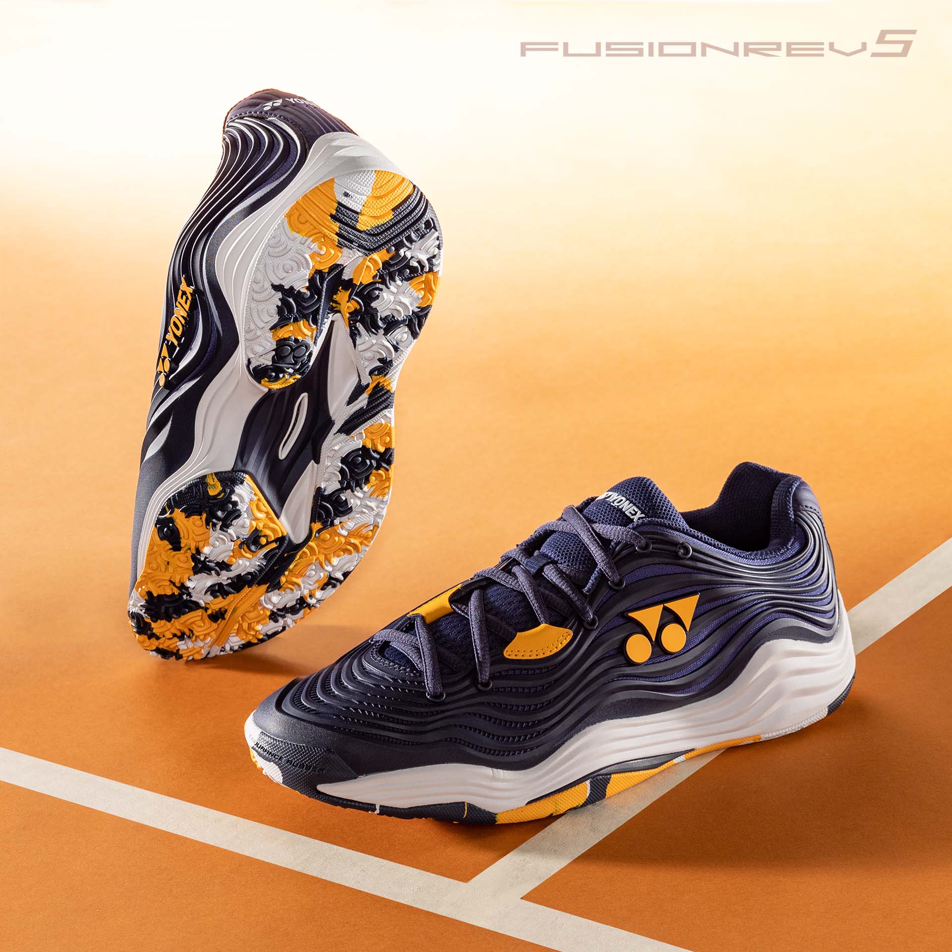 Tenis Power Cushion Yonex Fusionrev 5 Clay Caballero  (Navy/Orange)