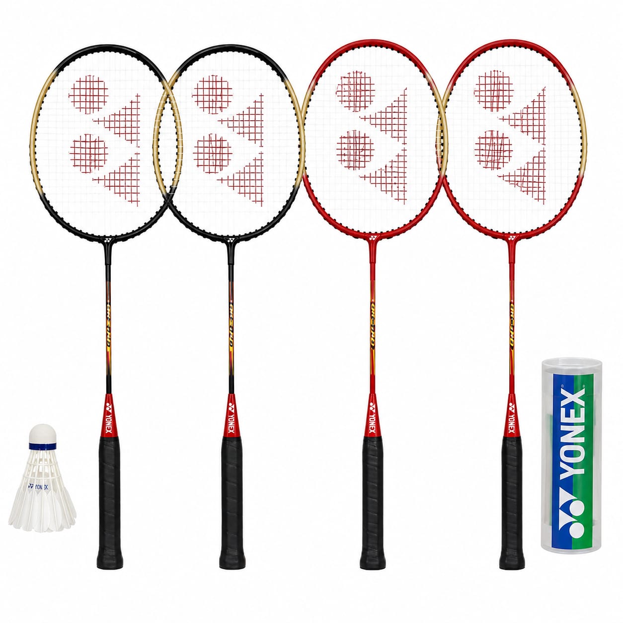 Paquete de 4 Raquetas Yonex Badminton GR-020 + 2 Volantes