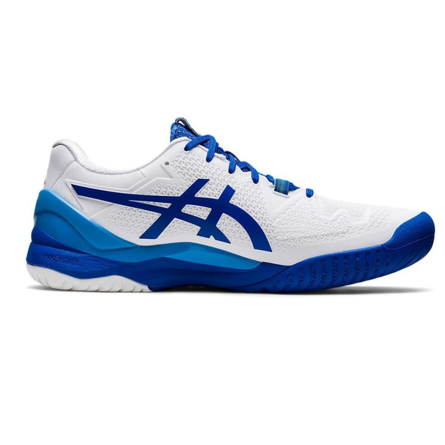 Tenis Asics Gel Resolution 8 (White/Tuna Blue) *Detalle de Mostrador*